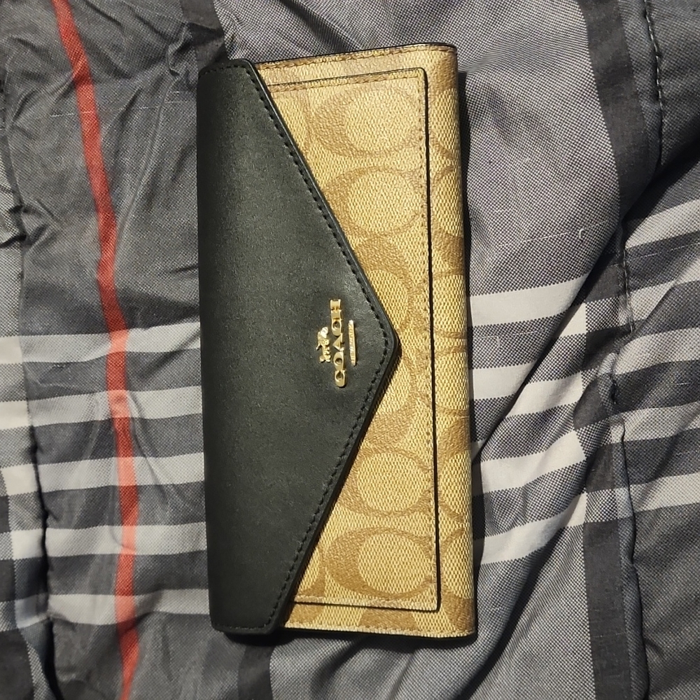 Coach Signature Slim Envelope Wallet Blk/Khaki